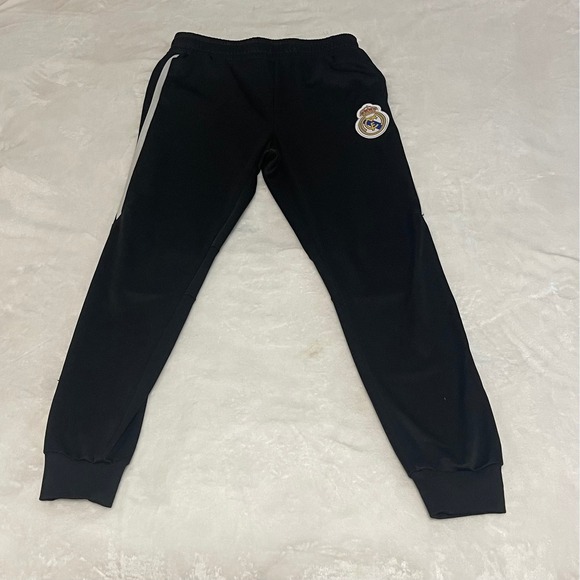 Real Madrid Soccer Football Track Pants Kids XL Black White Stripe - Picture 1 of 8